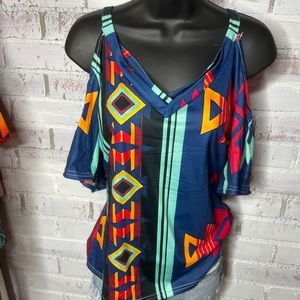 Royal blue Aztec western cutout top small fits like a medium